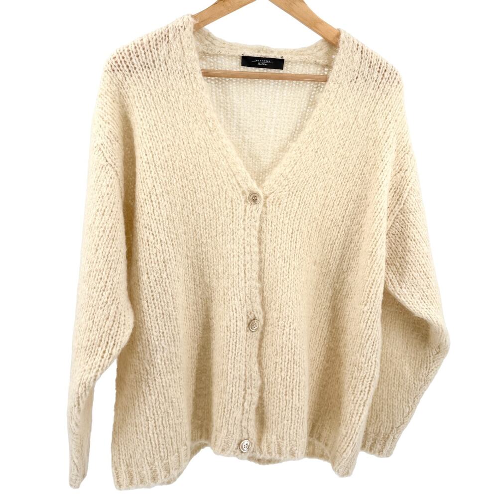 Weekend Max Mara Ivory Chunky Knit Oversized V-Neck Cardigan